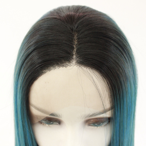 Ombre 1b/blue lace front wigs silky straight - Picture 3 of 6